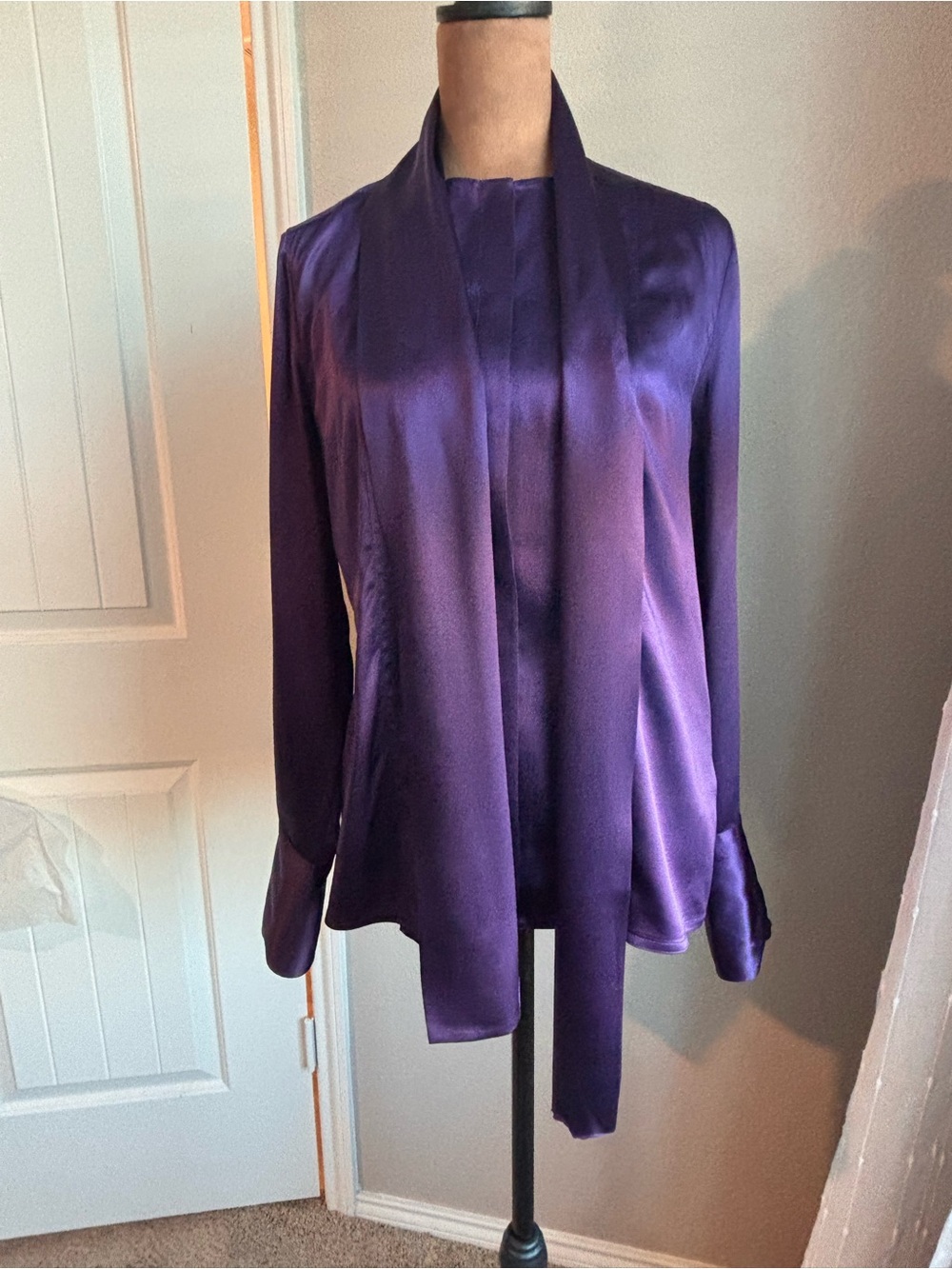 Ralph Lauren Collection Purple Label 100% Silk Satin Tie Neck Blouse Size 8 - Picture 5 of 16